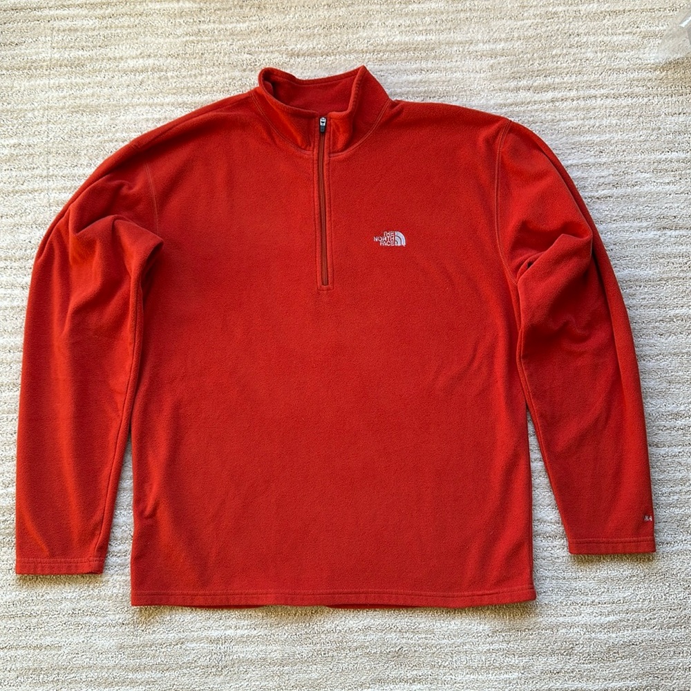 The North Face TKA 100 Glacier 1/4 Zip Pullover Fleece Orange Red Size Small